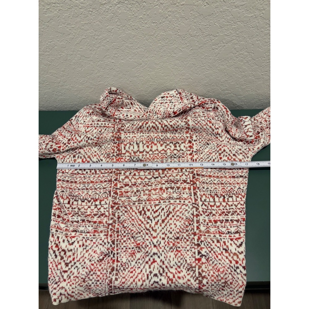 Knox Rose Womens Small Red White Intarsia Open Front Shawl Collar Cardigan - Picture 6 of 7